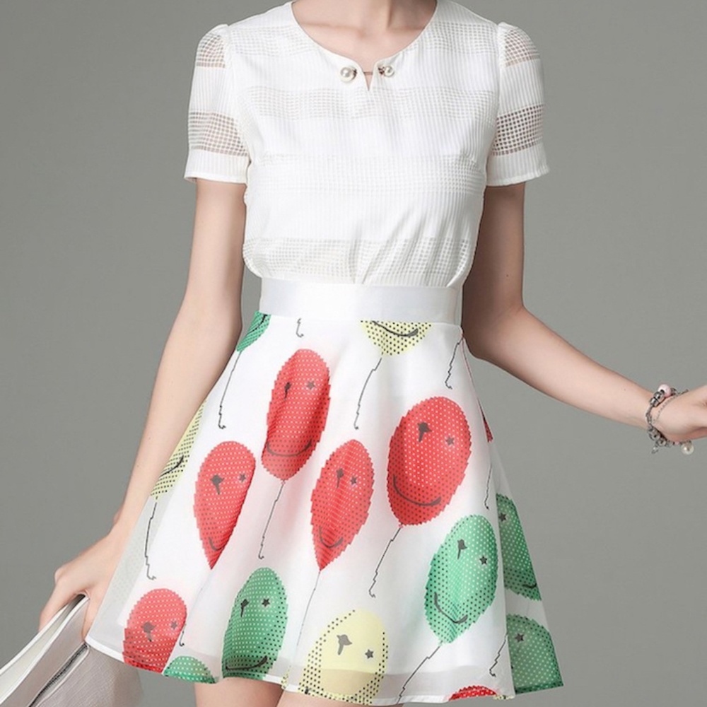 White Organza Two Piece Girly Crew Neck Mini Dress